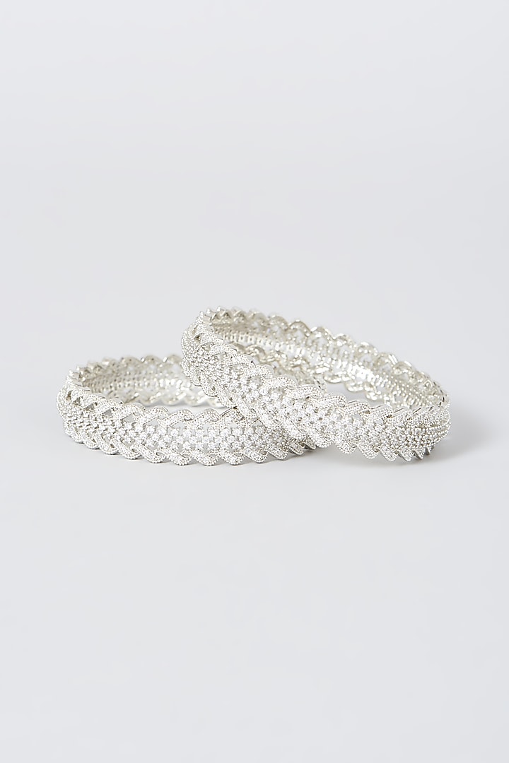 White Finish Zircon Bangles (Set of 2) by Aster at Pernia's Pop Up Shop