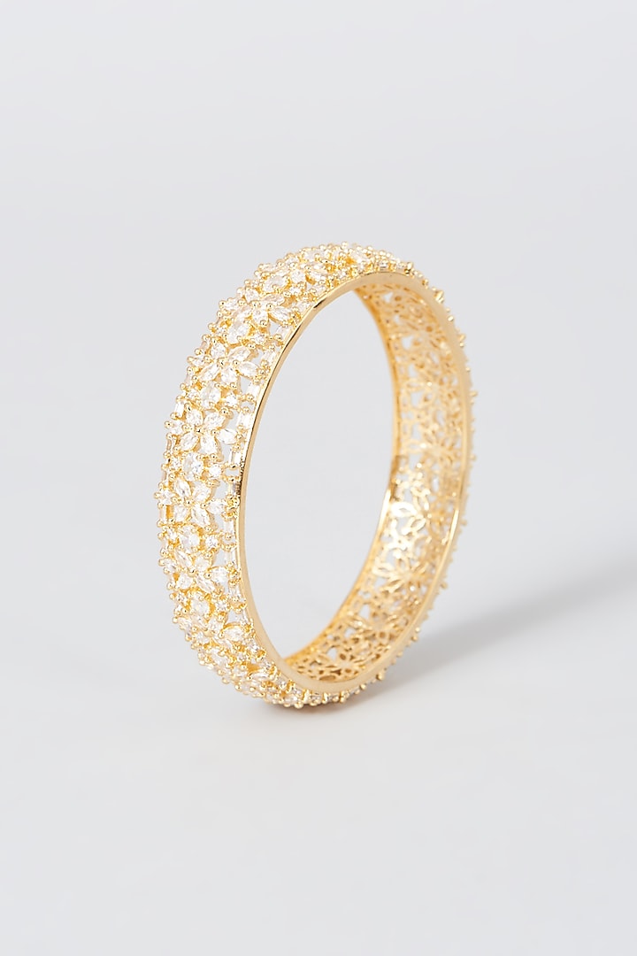 Gold Finish Zircon & Faux Diamond Bangles (Set of 2) by Aster at Pernia's Pop Up Shop