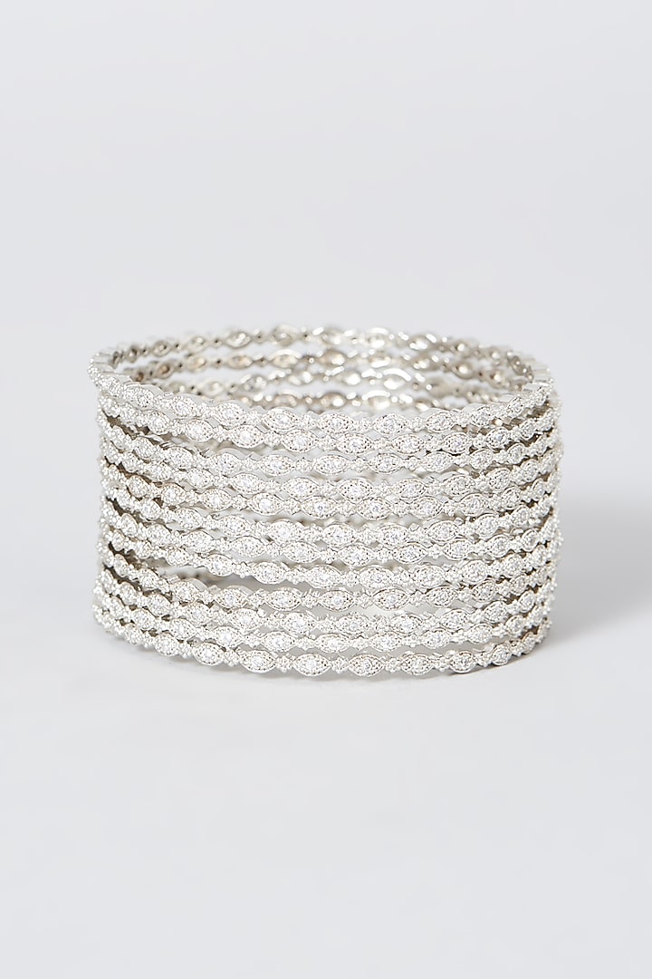 White Finish Zircon Bangles (Set of 12) by Aster at Pernia's Pop Up Shop