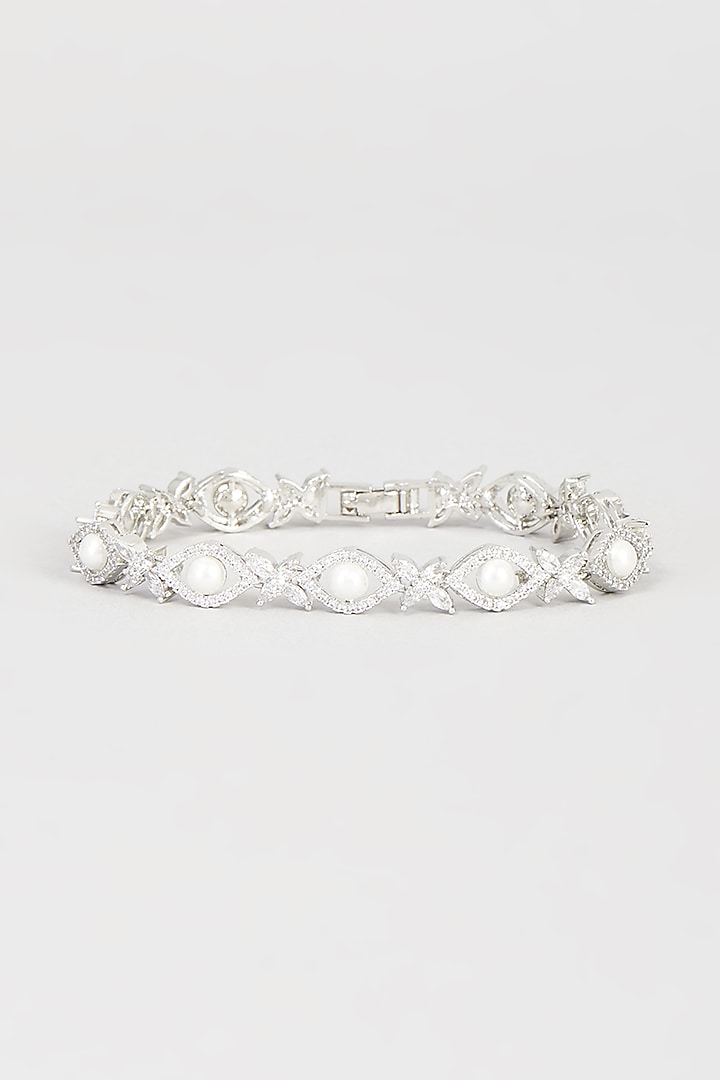 White Finish Faux Diamond & Pearl Bracelet by Aster at Pernia's Pop Up Shop