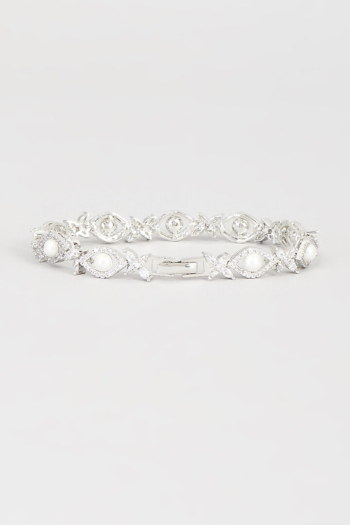 White Finish Faux Diamond & Pearl Bracelet by Aster at Pernia's Pop Up Shop