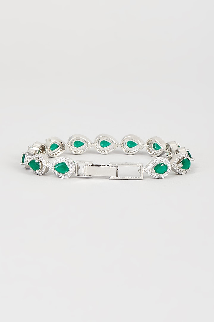 White Finish Faux Diamond & Green Stone Bracelet

 by Aster