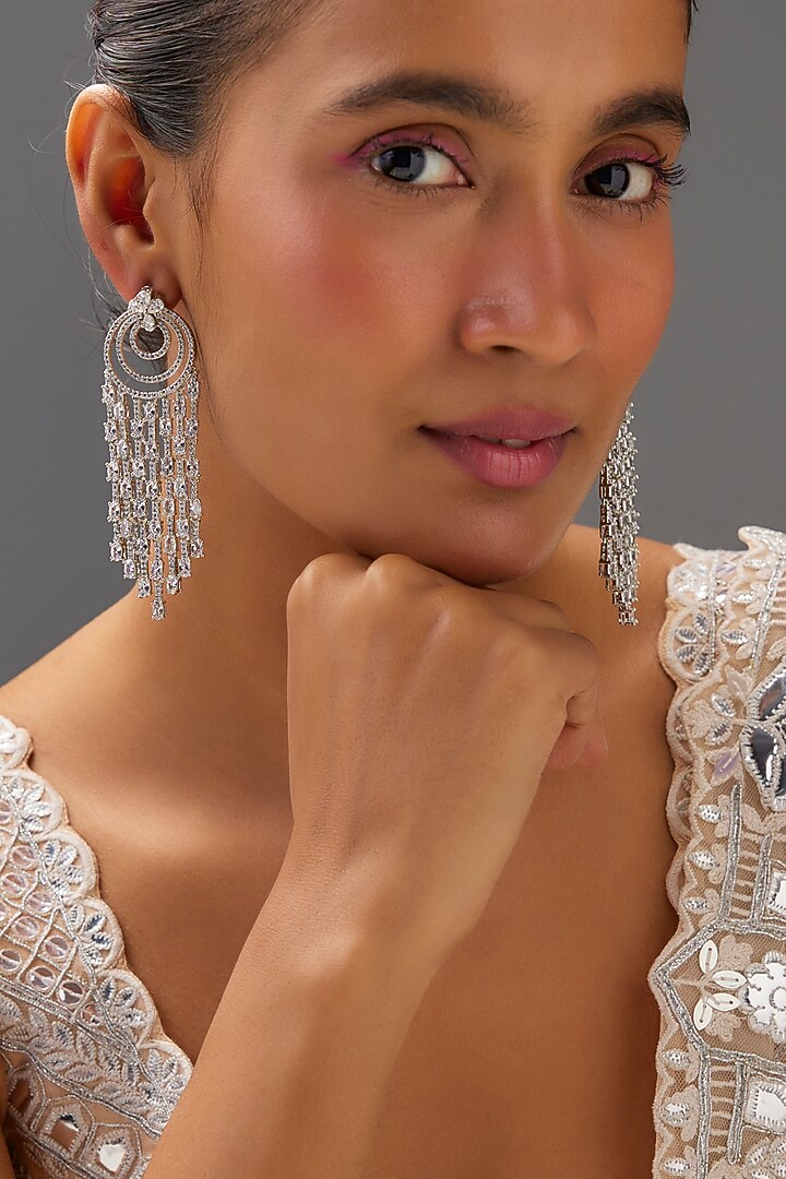 White Finish Zircon Dangler Earrings by Aster at Pernia's Pop Up Shop