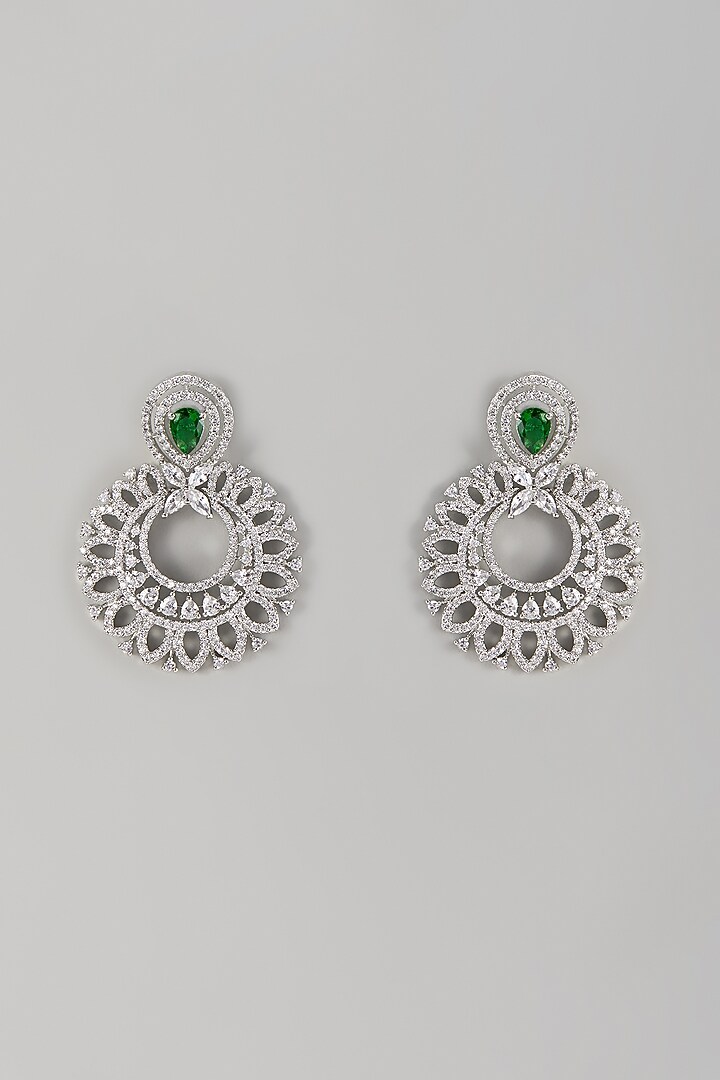 White Finish Zircon & Emerald Stone Dangler Earrings by Aster at Pernia's Pop Up Shop