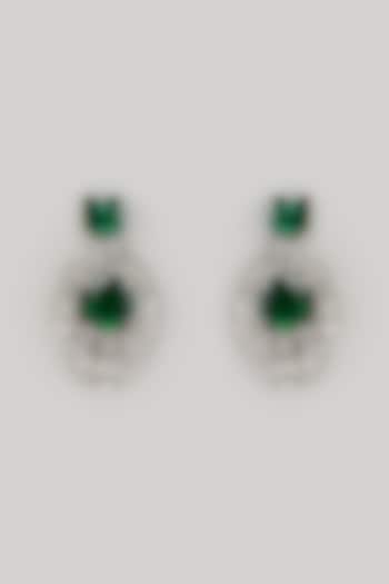 White Finish Zircon & Emerald Stone Dangler Earrings by Aster at Pernia's Pop Up Shop
