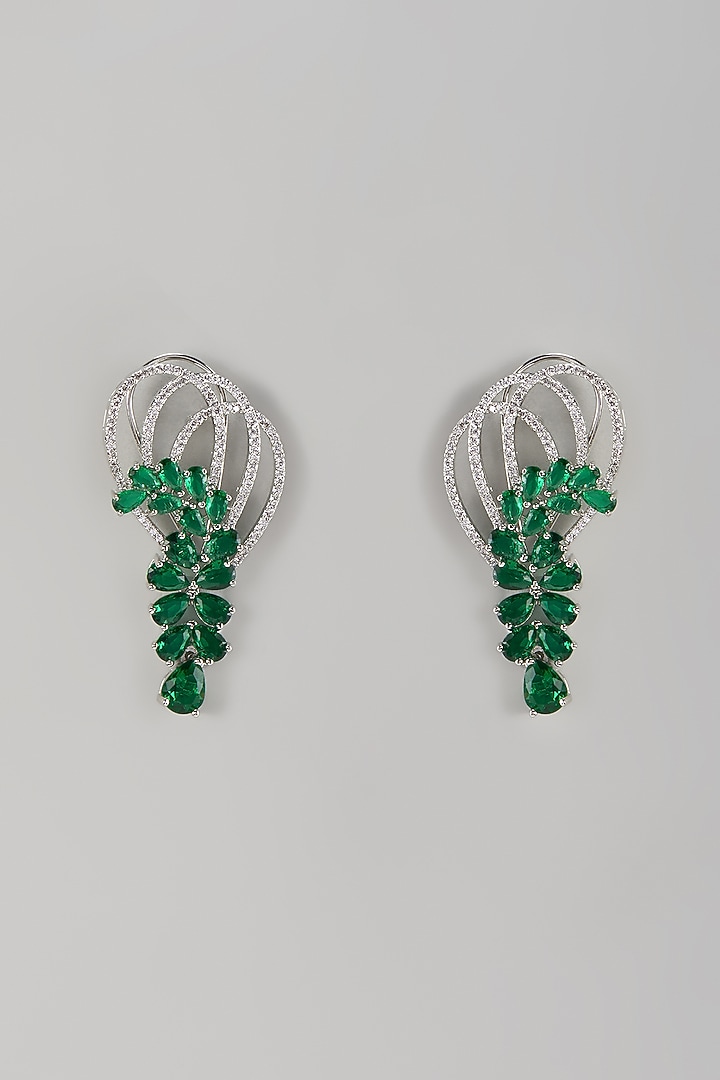 White Finish Zircon & Emerald Stone Dangler Earrings by Aster at Pernia's Pop Up Shop