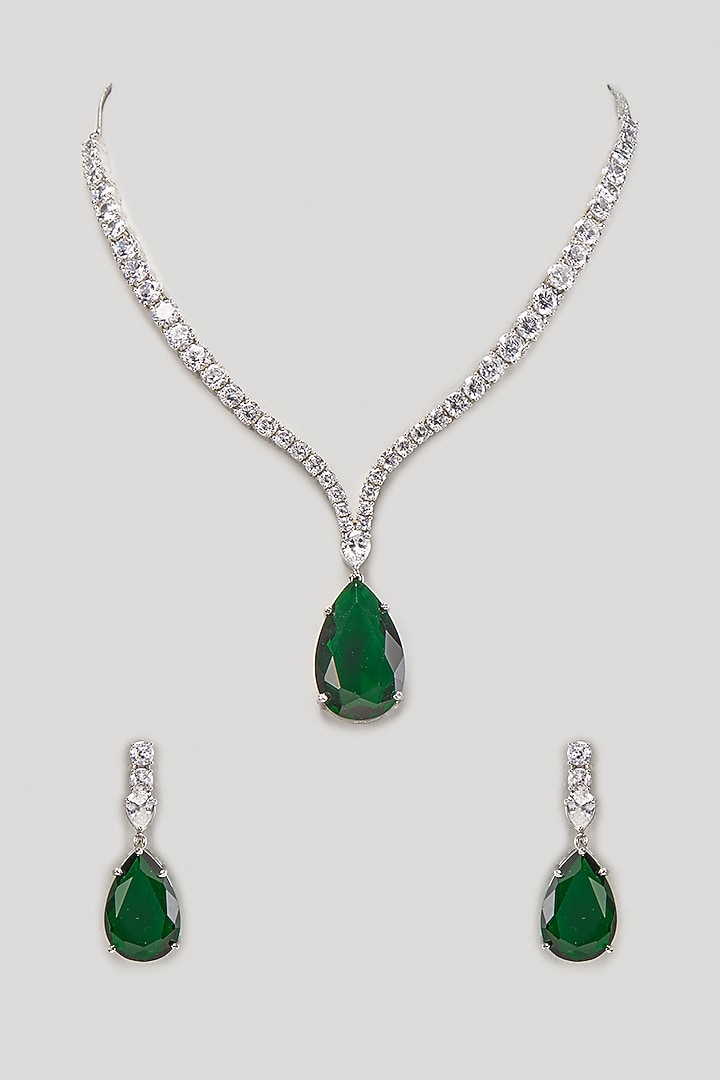 White Finish Emerald Stone Necklace Set by Aster at Pernia's Pop Up Shop