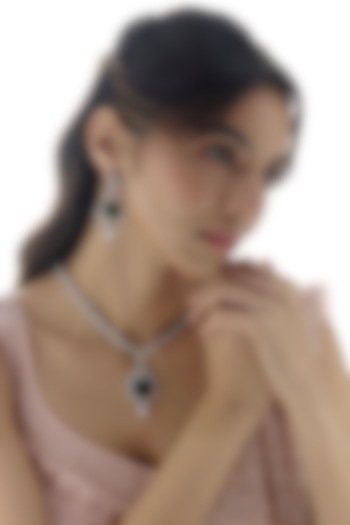 White Finish Emerald Stone Necklace Set by Aster at Pernia's Pop Up Shop