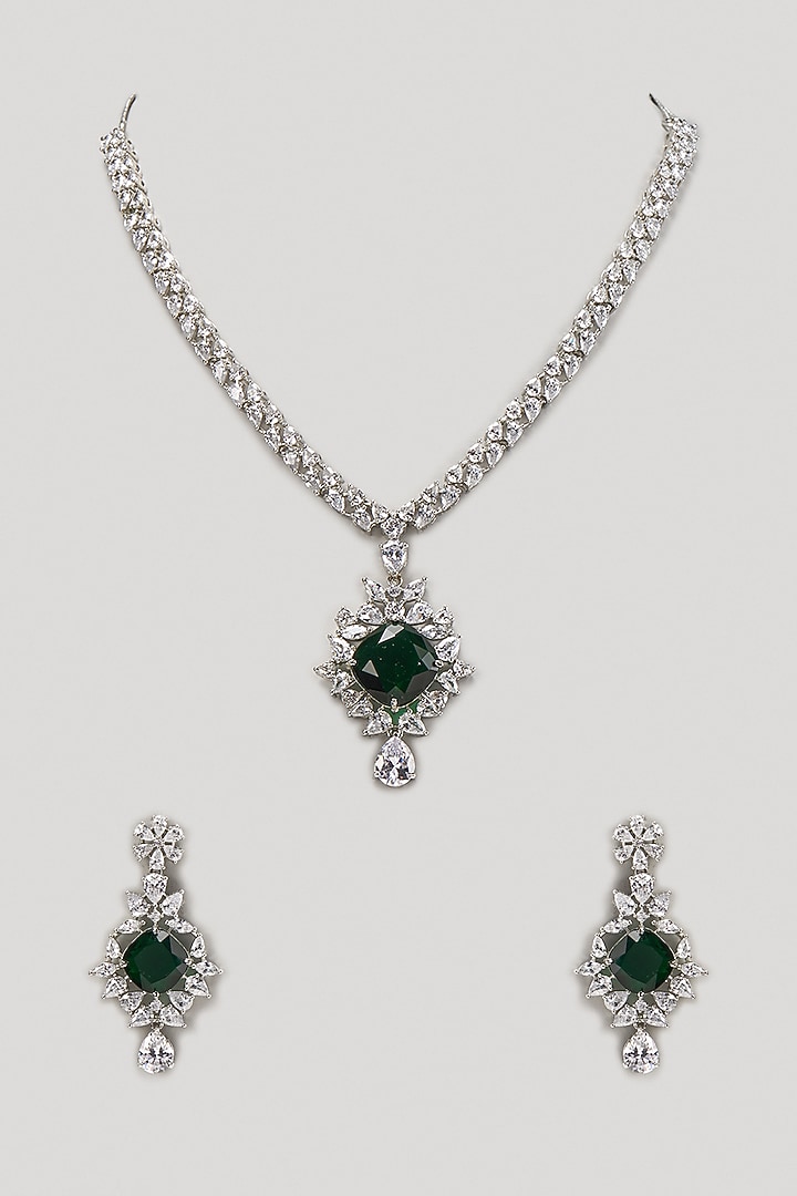 White Finish Emerald Stone Necklace Set by Aster at Pernia's Pop Up Shop
