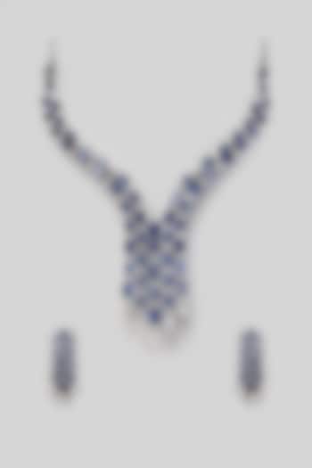 White Finish Zircon & Blue Sapphire Stone Necklace Set by Aster at Pernia's Pop Up Shop