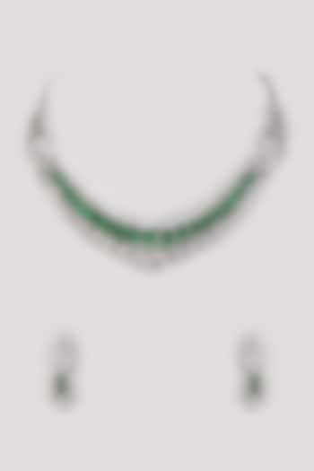 White Finish Zircon & Emerald Stone Necklace Set by Aster at Pernia's Pop Up Shop