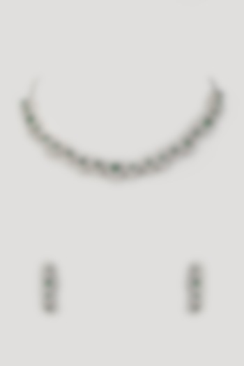 White Finish Zircon & Emerald Stone Necklace Set by Aster at Pernia's Pop Up Shop