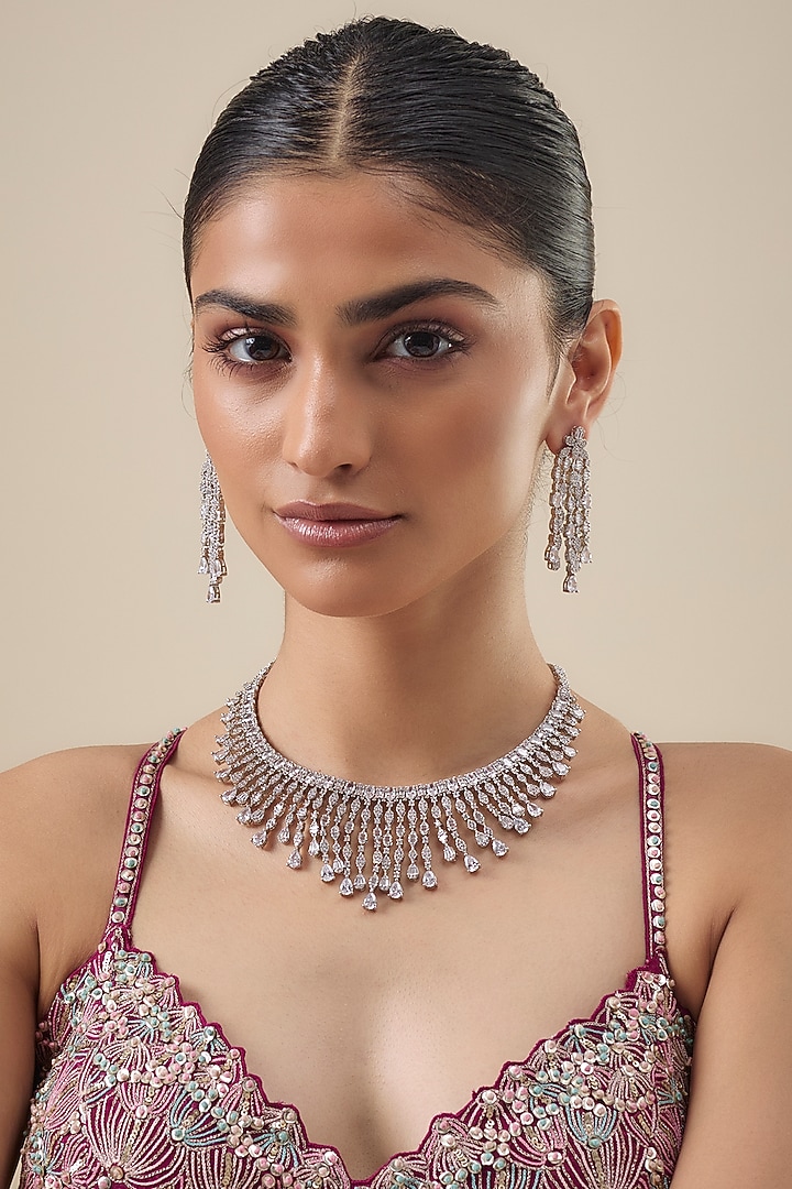 White Finish Zircon Necklace Set by Aster at Pernia's Pop Up Shop