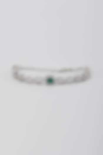 White Finish Faux Diamond & Emerald Stone Openable Bracelet by Aster at Pernia's Pop Up Shop