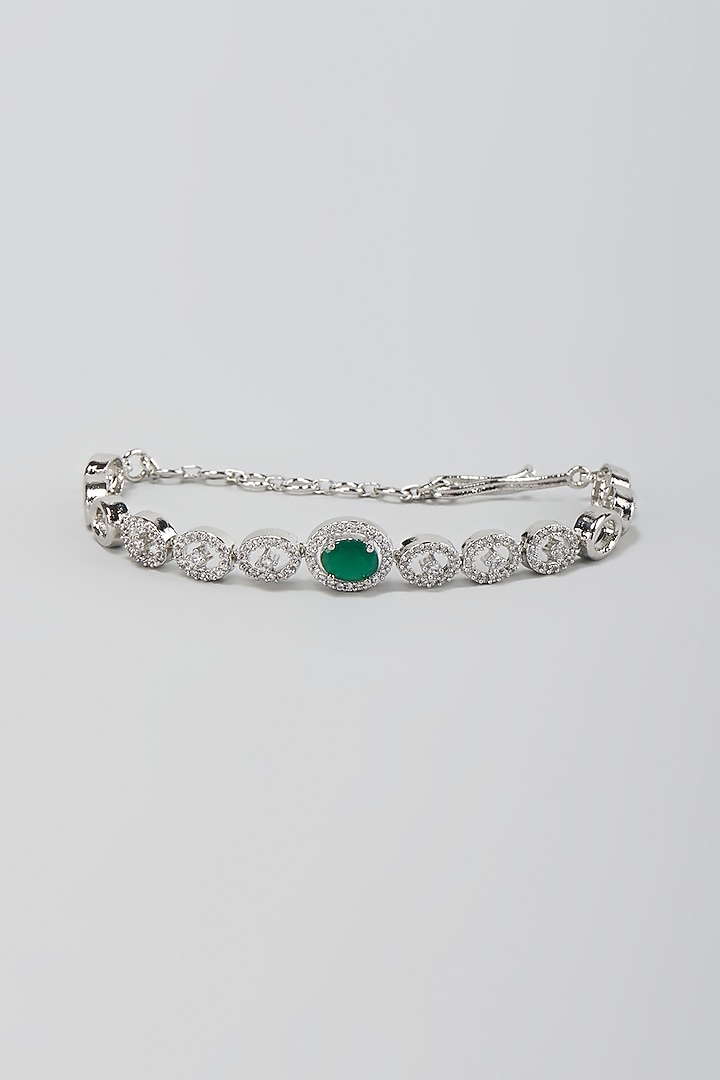 White Finish Faux Diamond & Emerald Stone Openable Bracelet by Aster at Pernia's Pop Up Shop