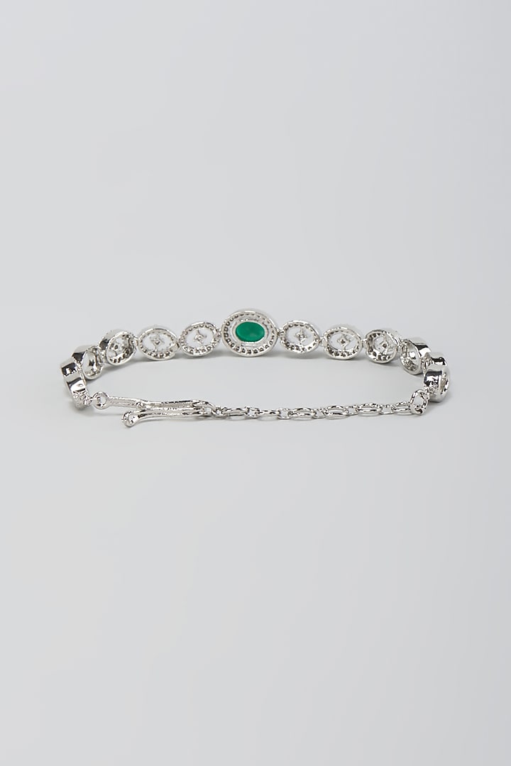 White Finish Faux Diamond & Emerald Stone Openable Bracelet by Aster at Pernia's Pop Up Shop