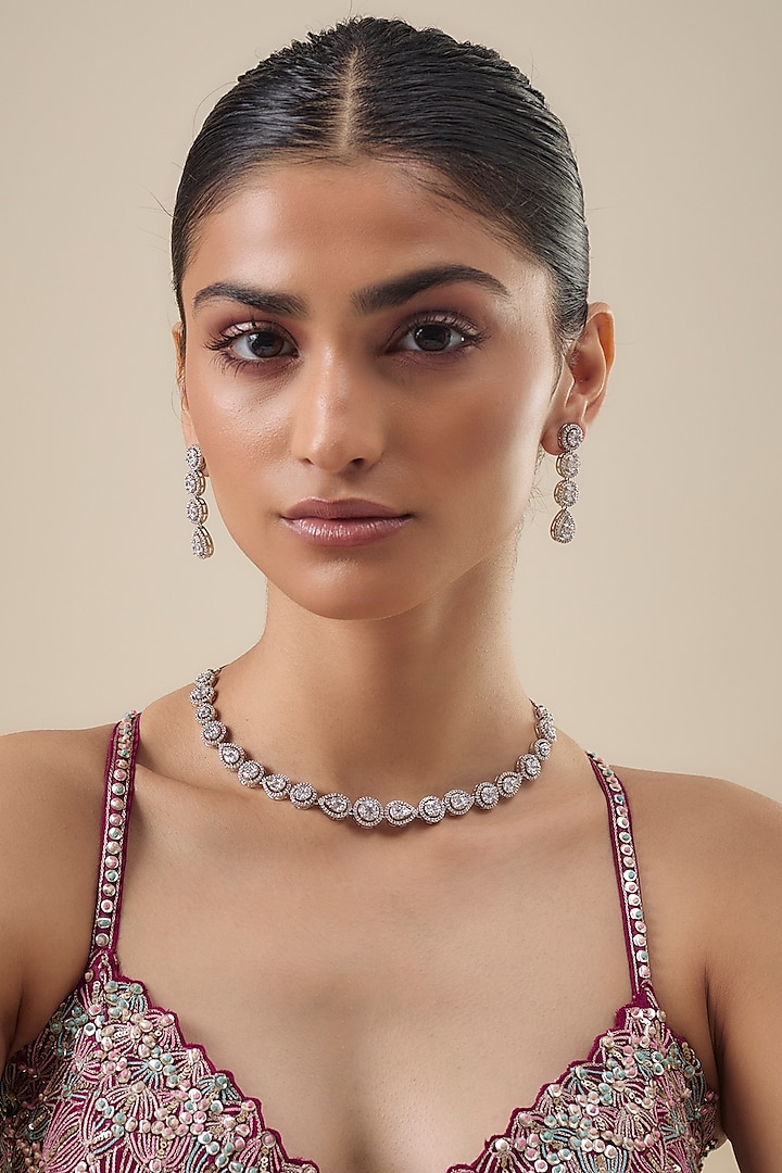 White Finish Zircon Necklace Set by Aster at Pernia's Pop Up Shop