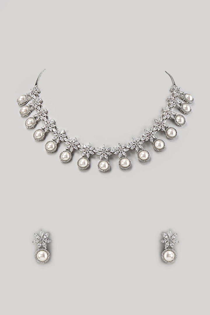 White Finish Zircon Necklace Set by Aster at Pernia's Pop Up Shop