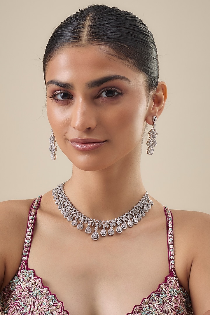 White Finish Zircon Necklace Set by Aster at Pernia's Pop Up Shop