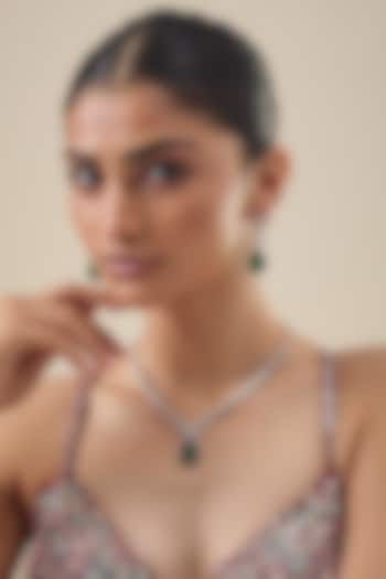 White Finish Zircon & Emerald Stone Necklace Set by Aster at Pernia's Pop Up Shop