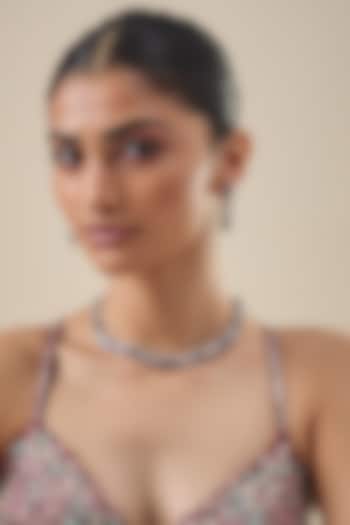 White Finish Zircon & Blue Stone Necklace Set by Aster at Pernia's Pop Up Shop