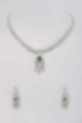 White Finish Zircon & Emerald Stone Necklace Set by Aster at Pernia's Pop Up Shop