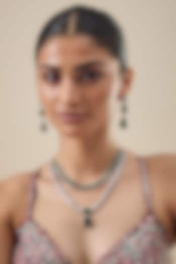White Finish Zircon & Emerald Stone Necklace Set by Aster at Pernia's Pop Up Shop
