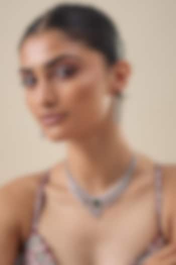 White Finish Zircon & Emerald Stone Necklace Set by Aster at Pernia's Pop Up Shop