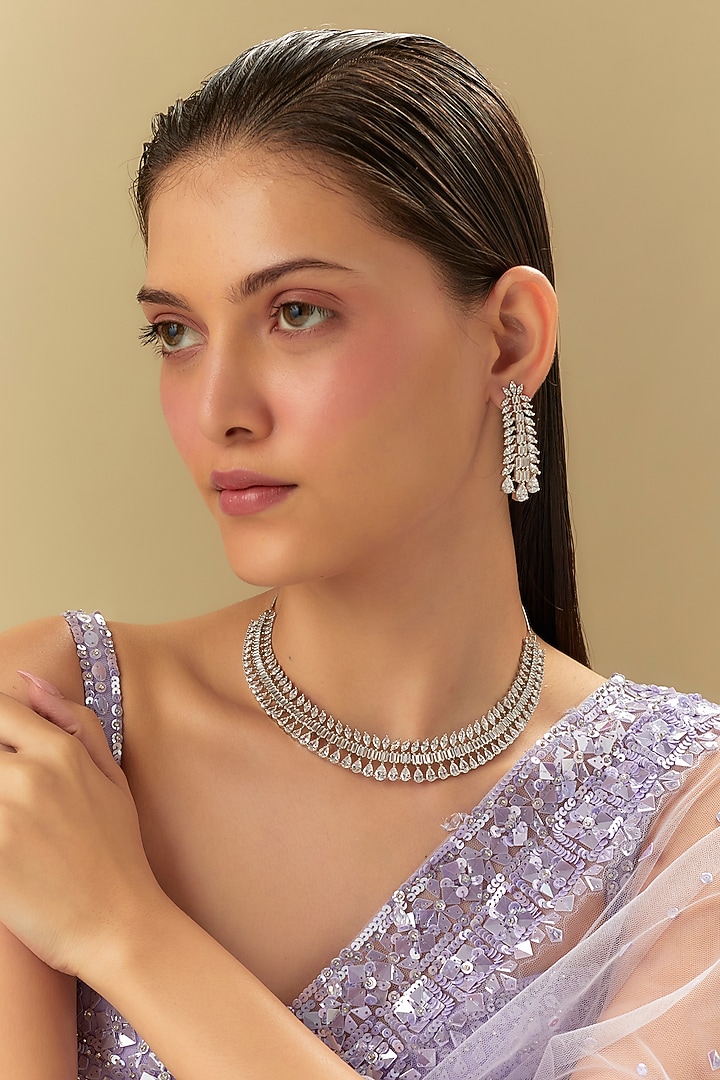 White Finish Zircon Necklace Set by Aster at Pernia's Pop Up Shop