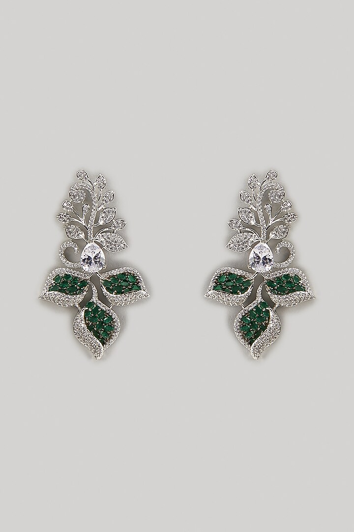 White Finish Zircon & Emerald Stone Dangler Earrings by Aster at Pernia's Pop Up Shop