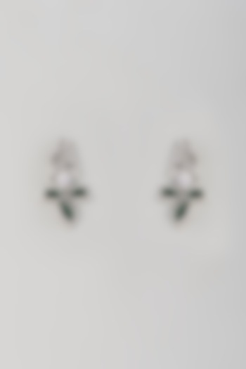 White Finish Zircon & Emerald Stone Dangler Earrings by Aster at Pernia's Pop Up Shop