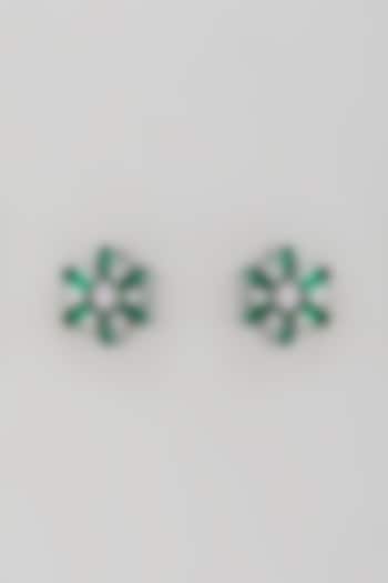 White Finish Zircon & Emerald Stone Stud Earrings by Aster at Pernia's Pop Up Shop