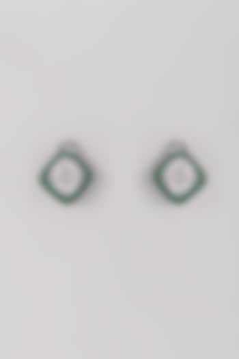 White Finish Zircon & Emerald Stone Stud Earrings by Aster at Pernia's Pop Up Shop