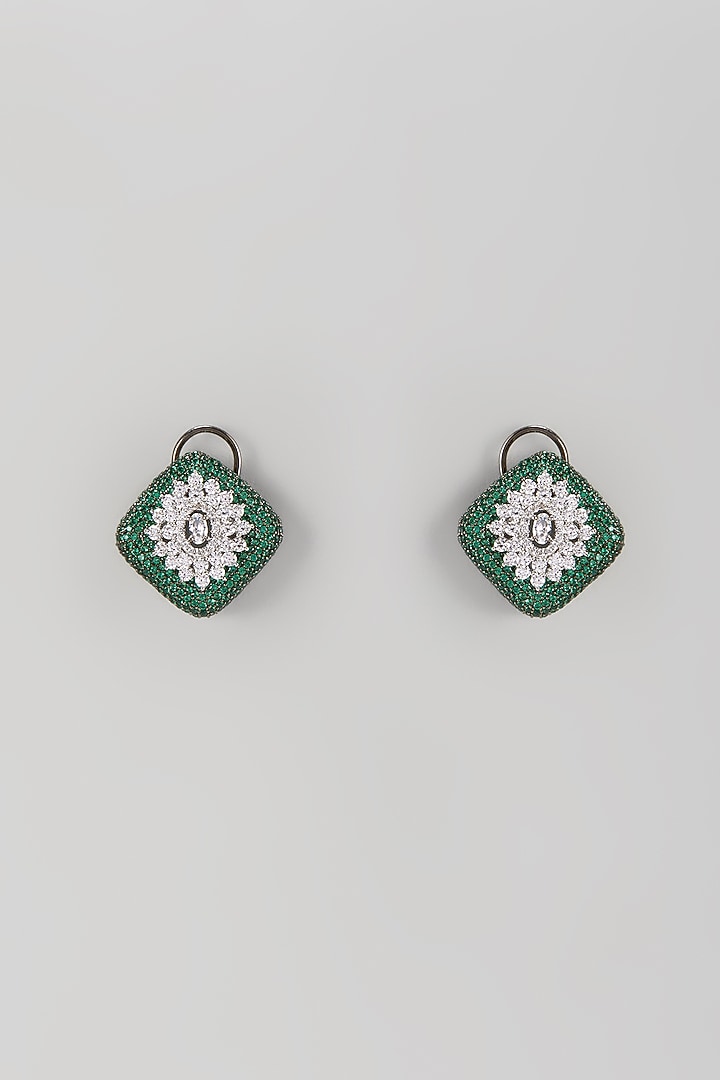 White Finish Zircon & Emerald Stone Stud Earrings by Aster at Pernia's Pop Up Shop