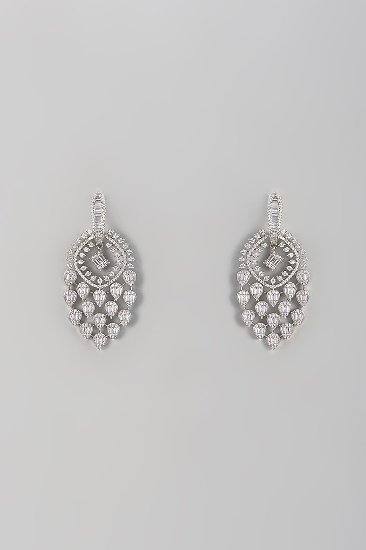 White Finish Zircon Dangler Earrings by Aster at Pernia's Pop Up Shop