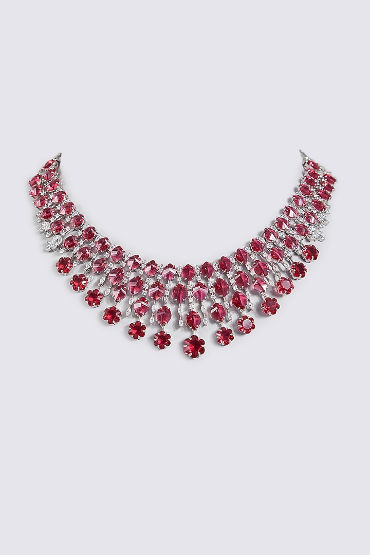 White Finish Pink Synthetic Stone Necklace by Aster at Pernia's Pop Up Shop