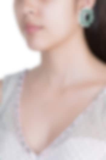 White Finish Faux Pearl, Diamond & Green Stone Stud Earrings by Aster at Pernia's Pop Up Shop