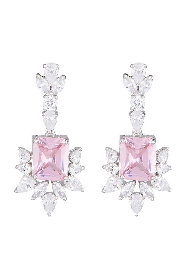White Finish Faux Diamond & Pink Stone Earrings by Aster at Pernia's Pop Up Shop
