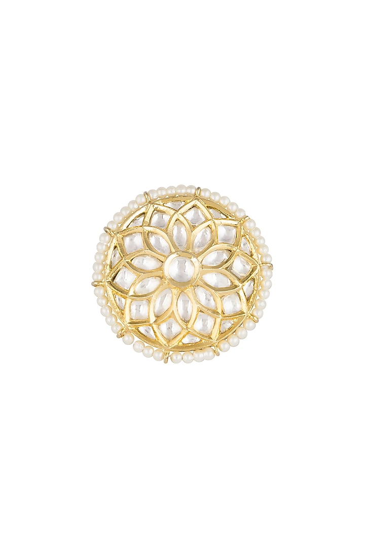 Gold Finish Faux Pearl & Kundan Ring by Aster at Pernia's Pop Up Shop