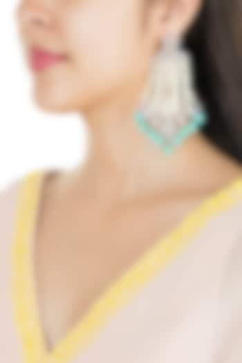 White Finish Faux Pearl Strands, Turquoise Drops & Kundan Long Dangler Earrings by Aster at Pernia's Pop Up Shop