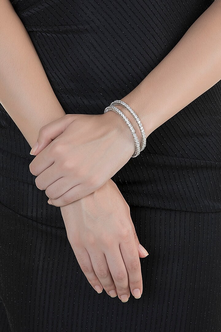 White Finish Faux Diamonds Openable Bangles by Aster