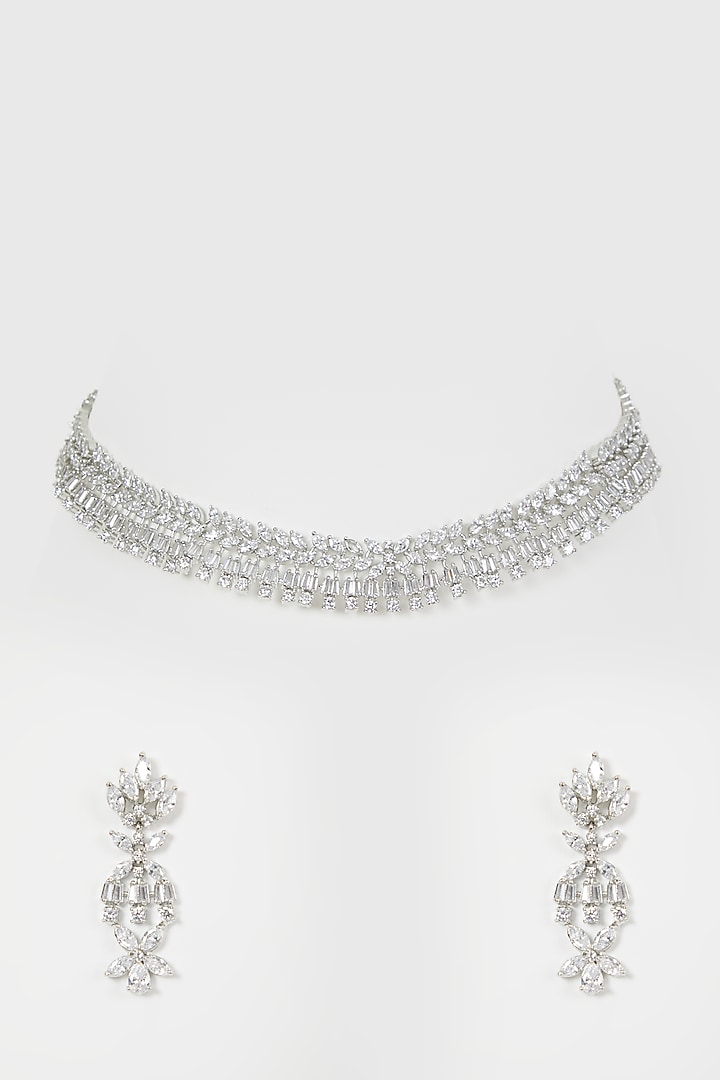 White Finish Diamond Choker Necklace Set by Aster at Pernia's Pop Up Shop