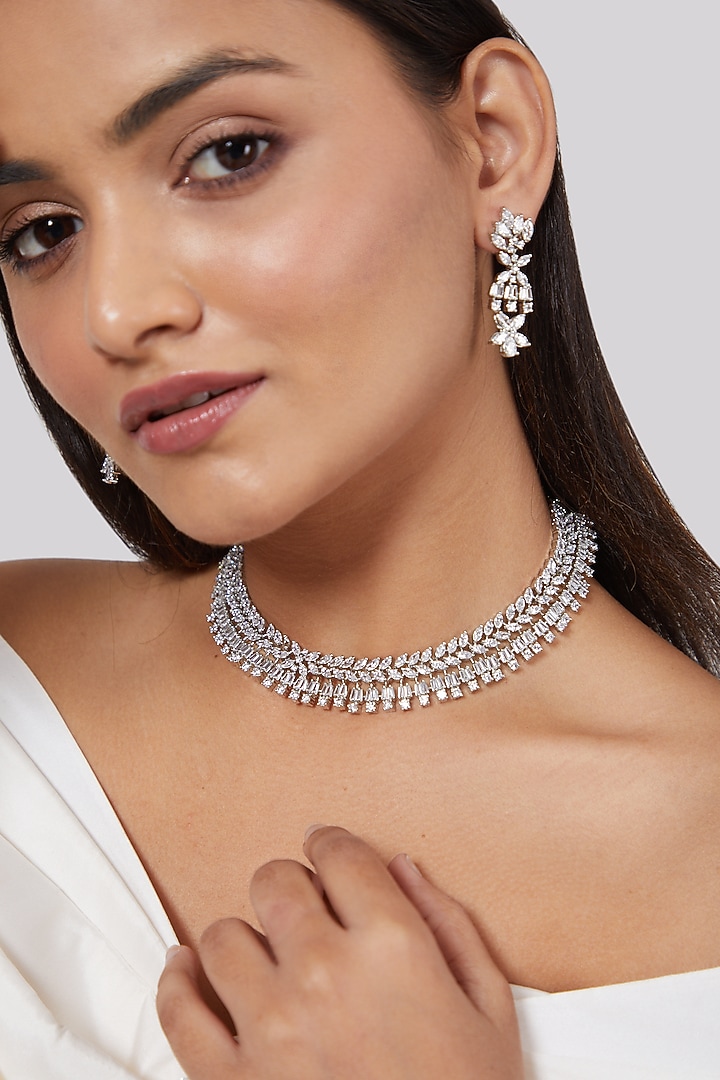 White Finish Diamond Choker Necklace Set by Aster at Pernia's Pop Up Shop