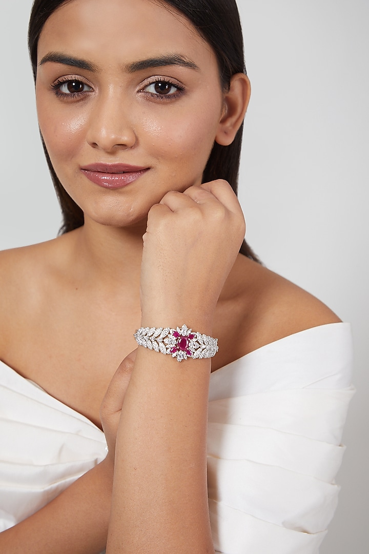 White Finish Faux Diamond Bracelet by Aster at Pernia's Pop Up Shop
