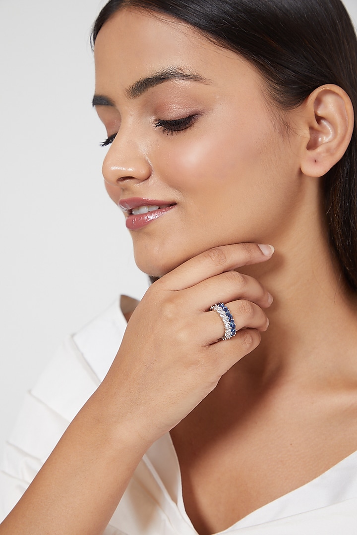 White Finish Blue Faux Diamond Ring by Aster at Pernia's Pop Up Shop