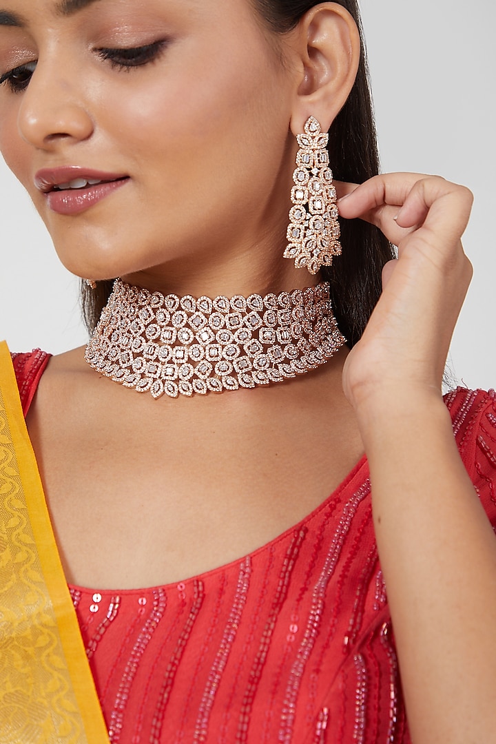 Rose Gold Finish Zircon Choker Necklace Set by Aster at Pernia's Pop Up Shop