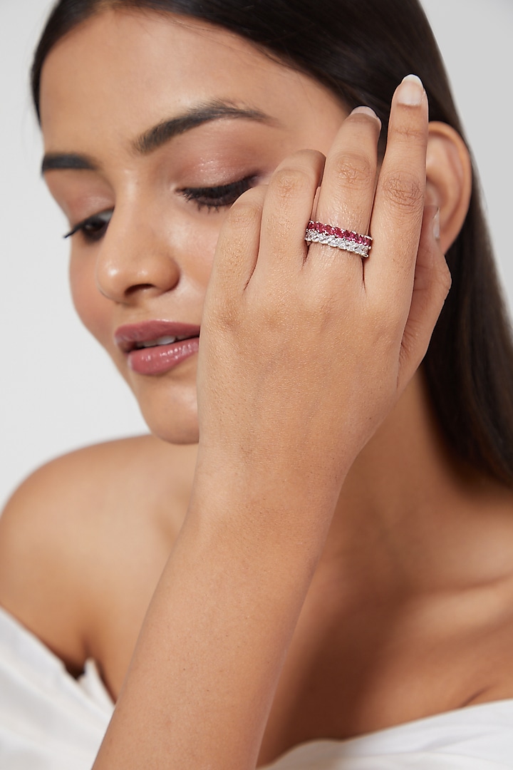 White Finish Red & White Zircon Ring by Aster