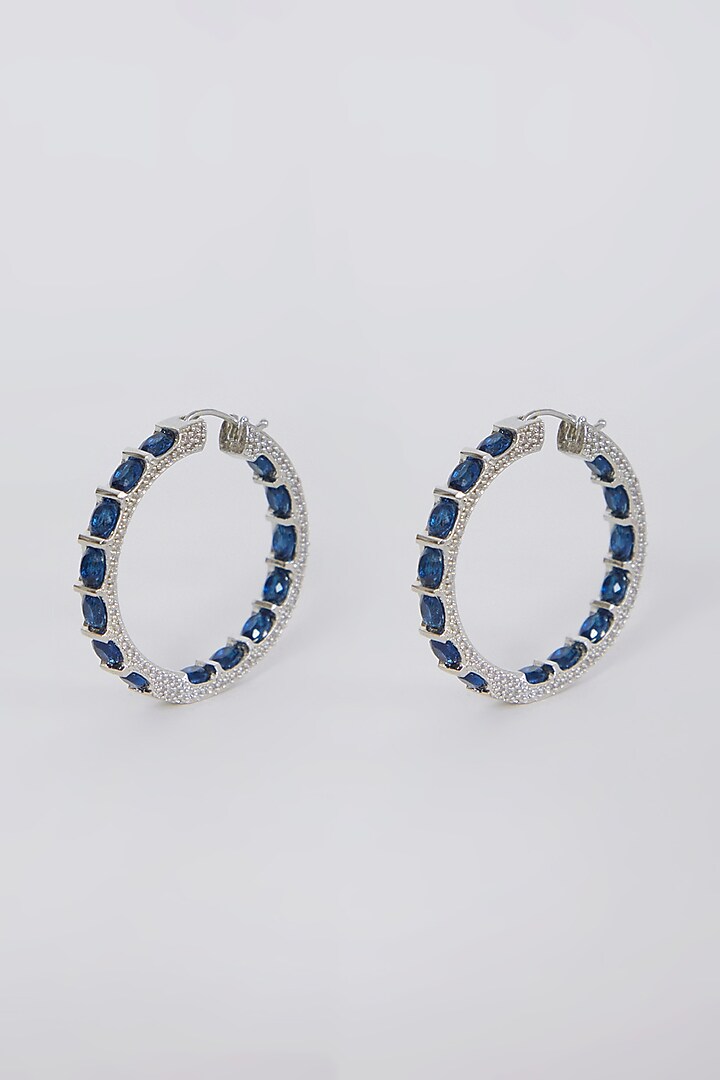 White Finish Pearl Earrings With Sapphire by Aster at Pernia's Pop Up Shop