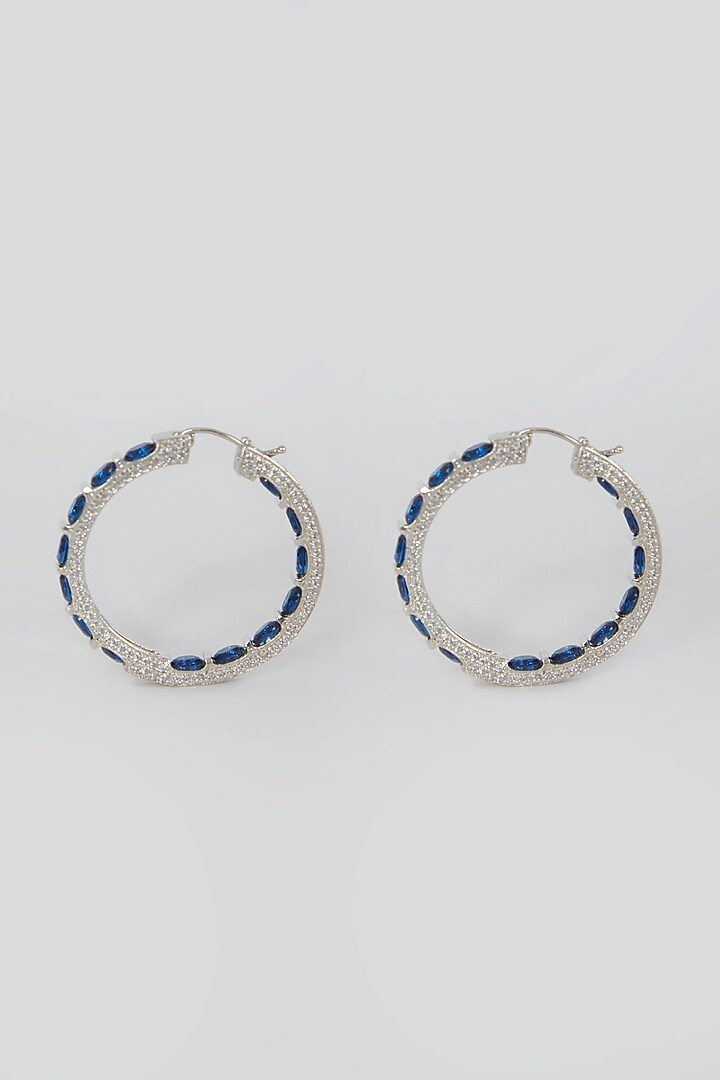 White Finish Pearl Earrings With Sapphire by Aster at Pernia's Pop Up Shop