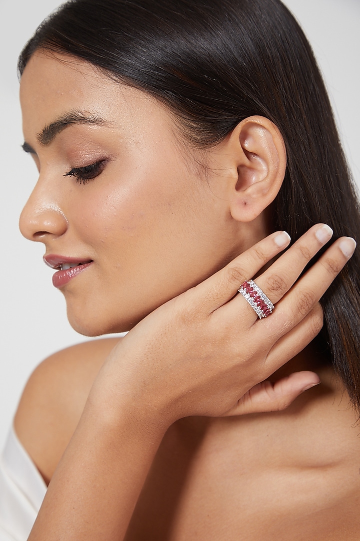 White Finish Faux Diamond Ring by Aster at Pernia's Pop Up Shop